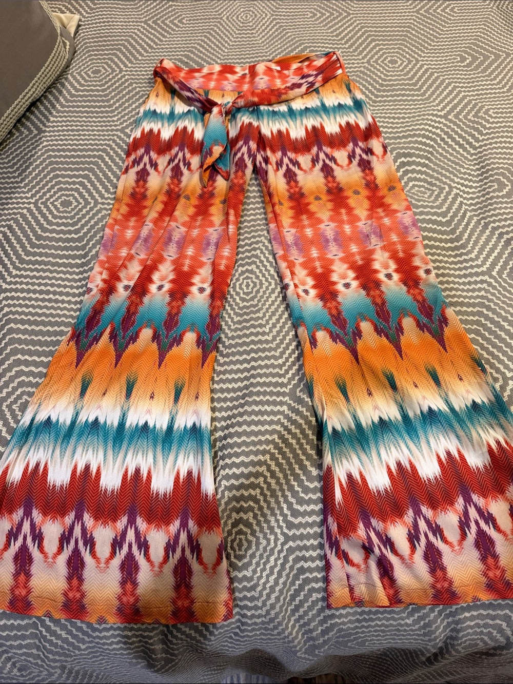 Lady Lux Swimwear Orange Multi Palazzo Lounge Pants L Made USA Resort Boho